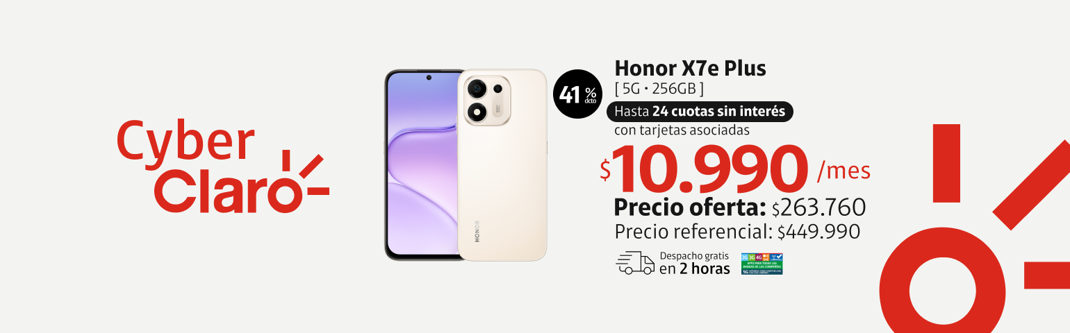 Honor X7E Plus 5G 256GB Honor X7E Plus 5G 256GB en 24 cuotas de 10.990