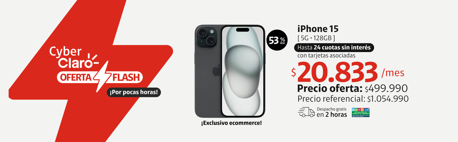 iPhone 15 5G 128GB iPhone 15 5G 128GB en 24 cuotas de 20.833